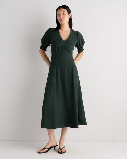 Matte Crepe Puff Sleeve Midi Dress