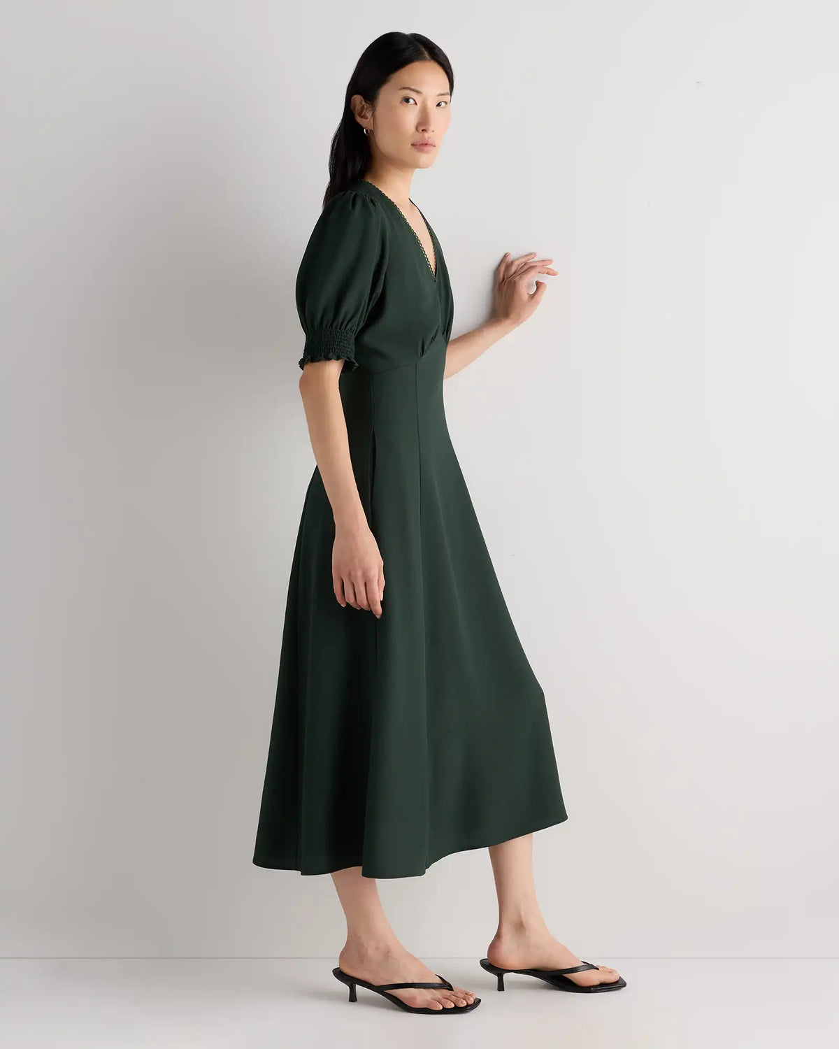 Matte Crepe Puff Sleeve Midi Dress