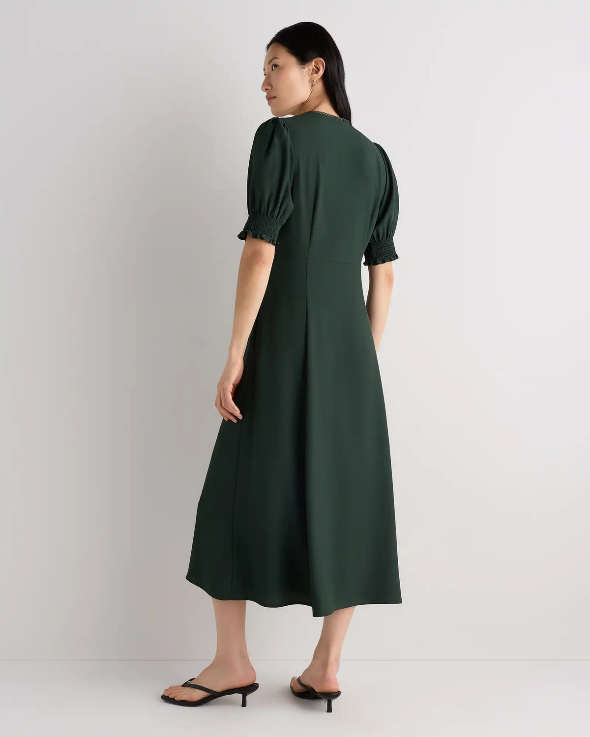Matte Crepe Puff Sleeve Midi Dress