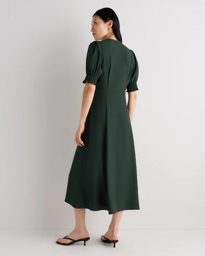 Matte Crepe Puff Sleeve Midi Dress