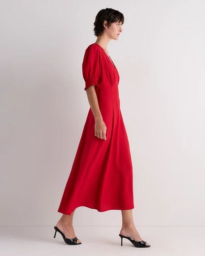Matte Crepe Puff Sleeve Midi Dress
