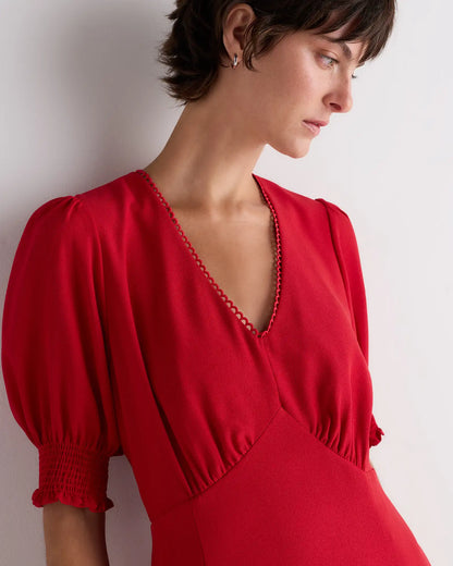 Matte Crepe Puff Sleeve Midi Dress