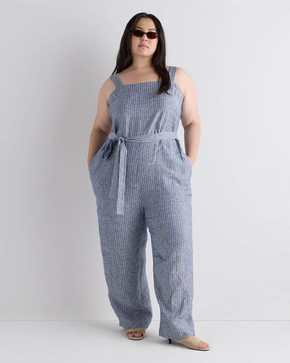 100% European Linen Square Neck Jumpsuit