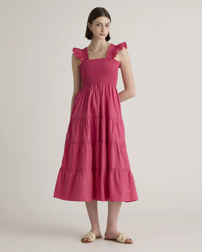 100% Organic Cotton Poplin Smocked Midi Dress