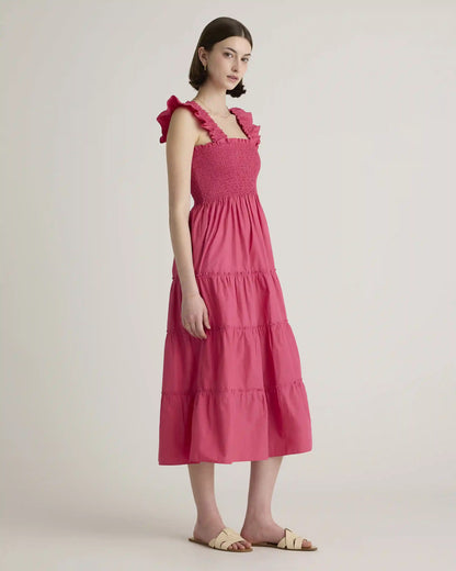 100% Organic Cotton Poplin Smocked Midi Dress