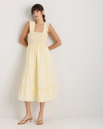 100% Organic Cotton Poplin Smocked Midi Dress