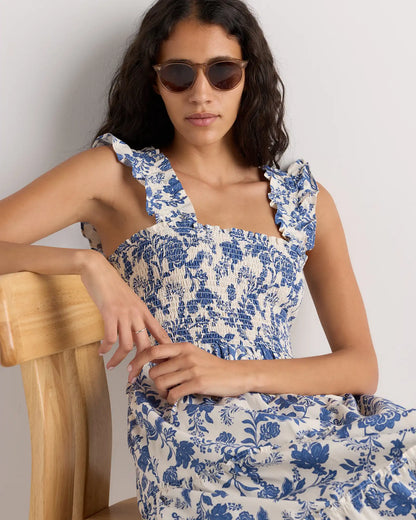 100% Organic Cotton Poplin Smocked Midi Dress