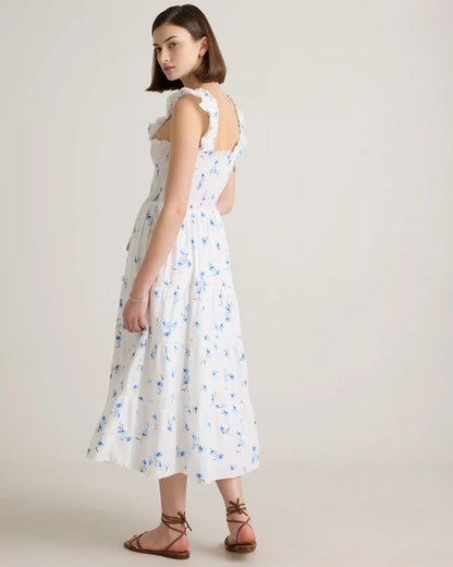 100% Organic Cotton Poplin Smocked Midi Dress