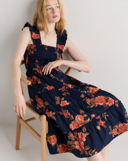 100% Organic Cotton Poplin Smocked Midi Dress