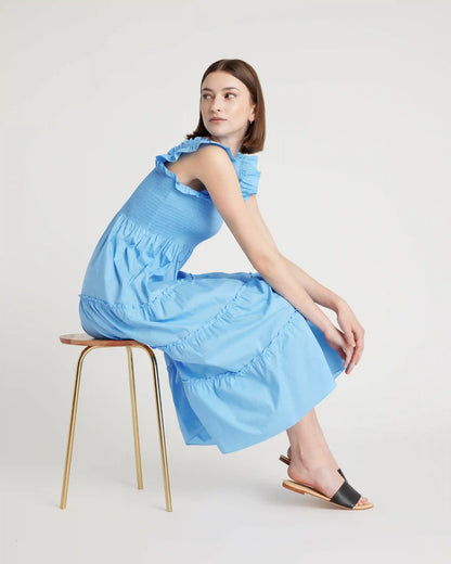 100% Organic Cotton Poplin Smocked Midi Dress