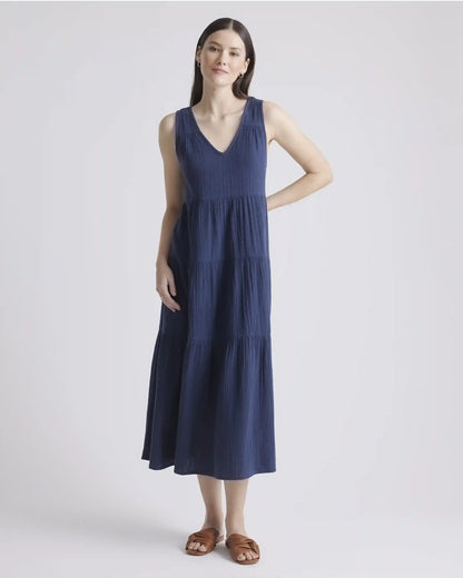 100% Organic Cotton Gauze Tiered Maxi Dress
