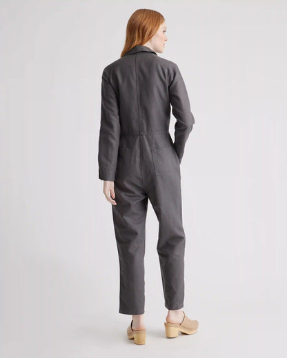 Cotton Linen Twill Long Sleeve Coverall Jumpsuit