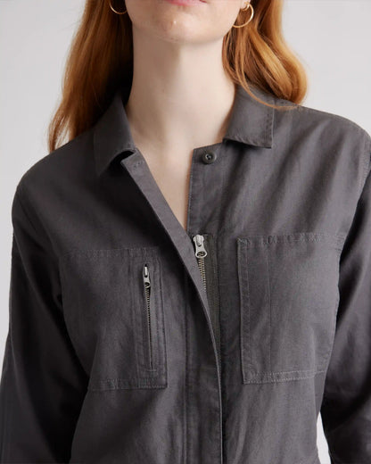 Cotton Linen Twill Long Sleeve Coverall Jumpsuit