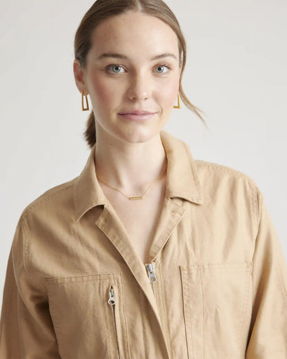 Cotton Linen Twill Long Sleeve Coverall Jumpsuit