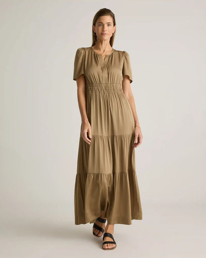 Washable Stretch Silk Tiered Maxi Dress
