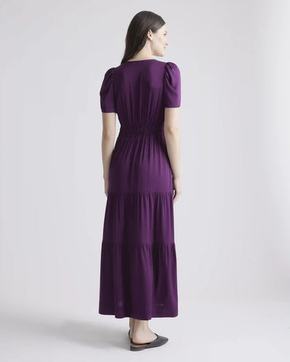 Washable Stretch Silk Tiered Maxi Dress