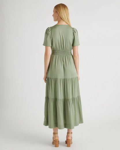 Washable Stretch Silk Tiered Maxi Dress