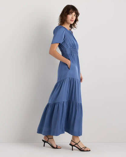 Washable Stretch Silk Tiered Maxi Dress