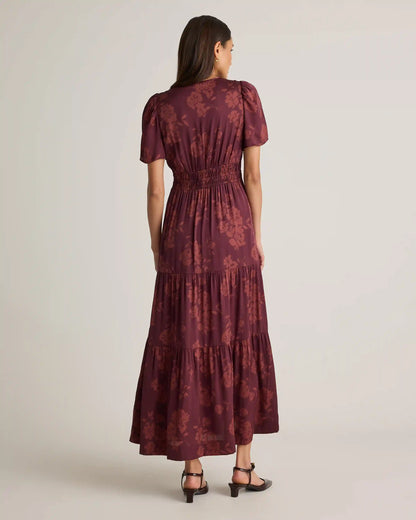 Washable Stretch Silk Tiered Maxi Dress