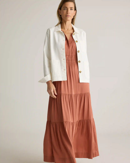 Washable Stretch Silk Tiered Maxi Dress