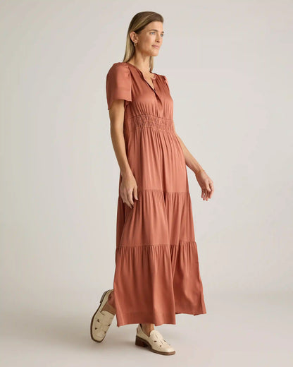 Washable Stretch Silk Tiered Maxi Dress