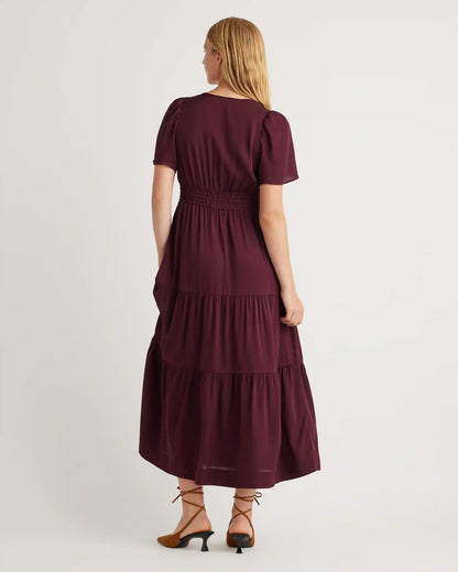 Washable Stretch Silk Tiered Maxi Dress