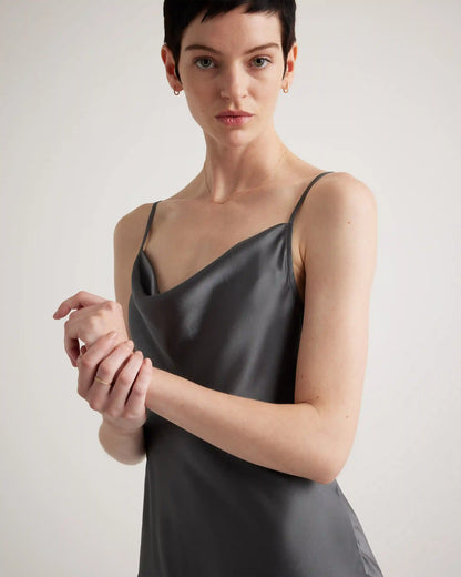 100% Washable Silk Cowl Neck Slip Dress