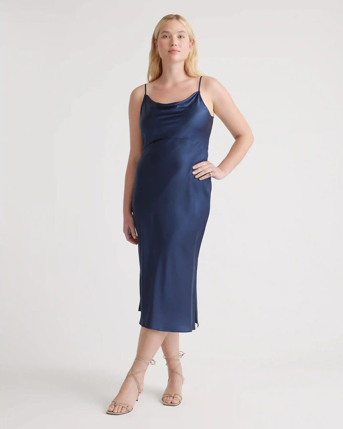 100% Washable Silk Cowl Neck Slip Dress
