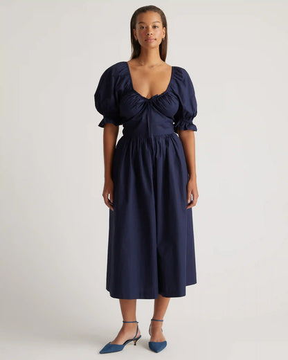 100% Organic Cotton Puff Sleeve Midi Dress