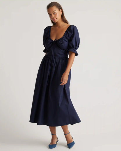 100% Organic Cotton Puff Sleeve Midi Dress