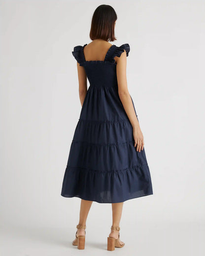 100% Organic Cotton Poplin Smocked Midi Dress