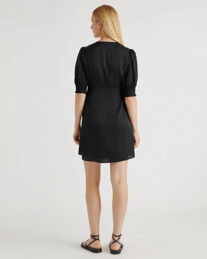 Washable Stretch Silk Puff Sleeve Mini Dress