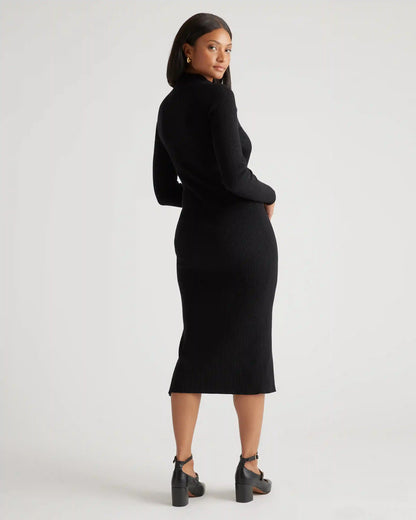 Eco-Knit Ribbed Mock Neck Sweater Dress