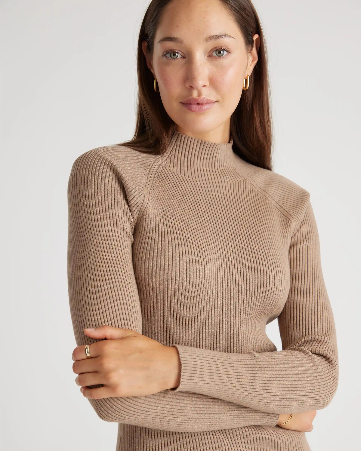 Eco-Knit Ribbed Mock Neck Sweater Dress