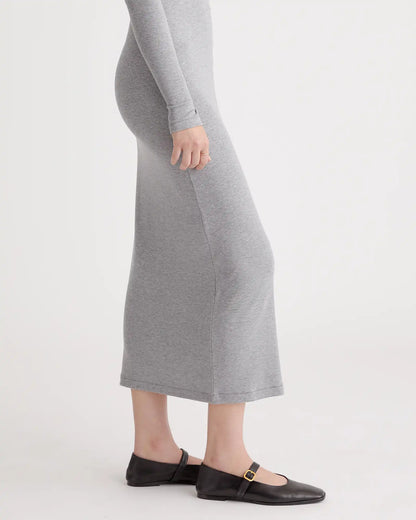 Tencel Rib Knit Long Sleeve Square Neck Dress