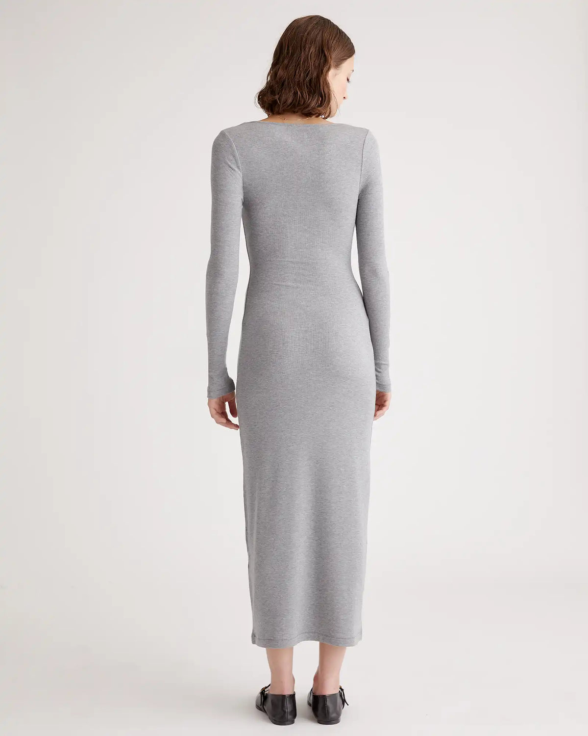 Tencel Rib Knit Long Sleeve Square Neck Dress
