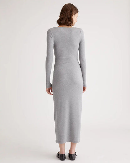 Tencel Rib Knit Long Sleeve Square Neck Dress