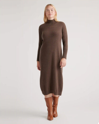 Mongolian Cashmere Turtleneck Midi Sweater Dress