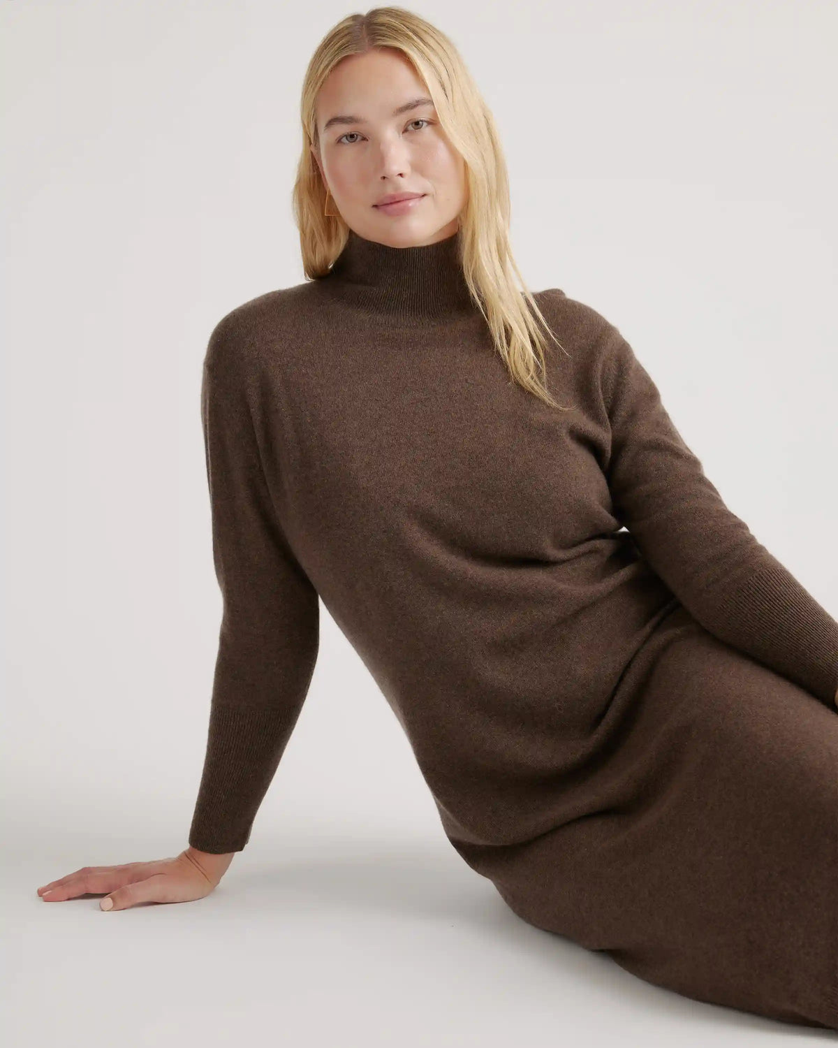 Mongolian Cashmere Turtleneck Midi Sweater Dress