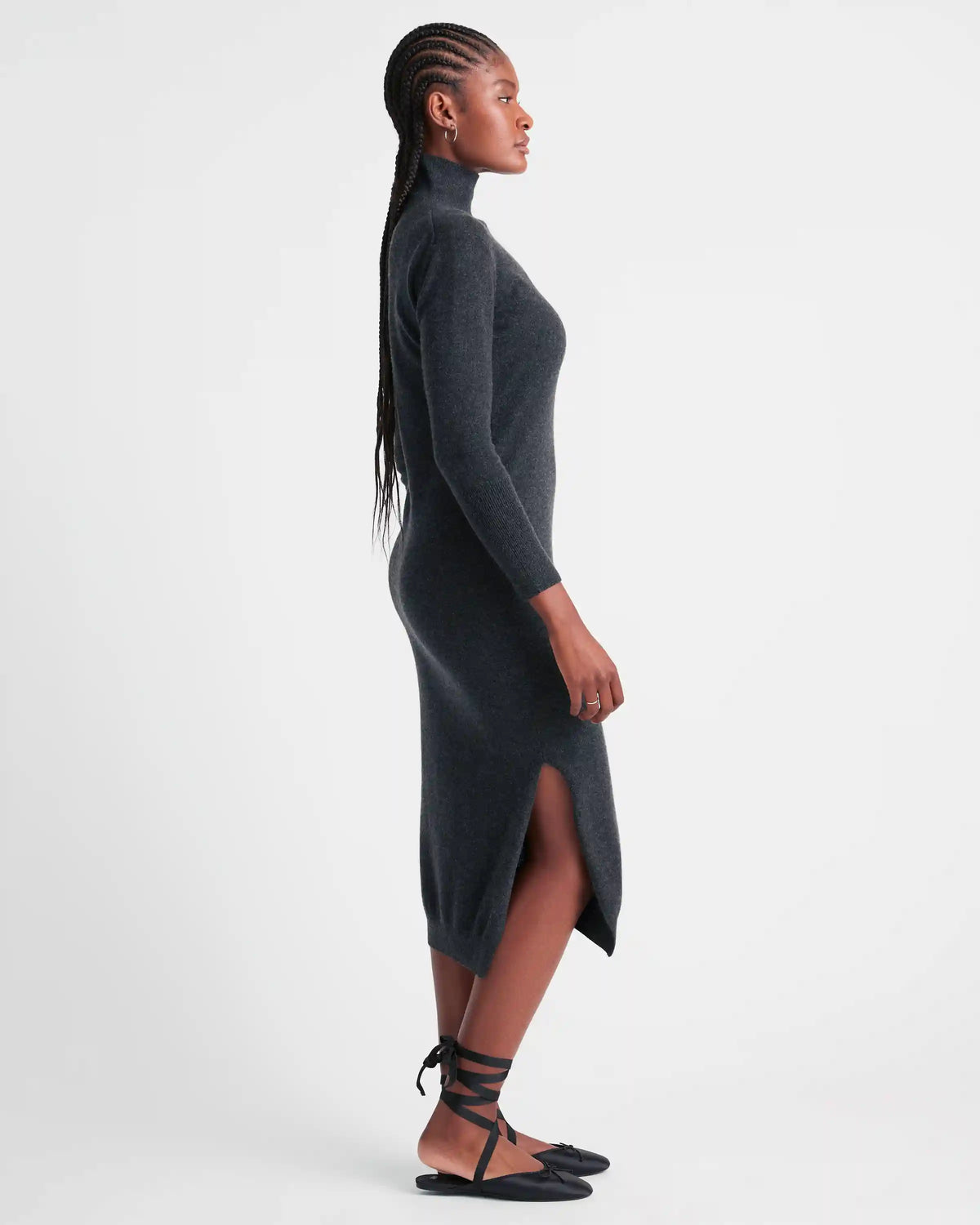 Mongolian Spring Cashmere Turtleneck Midi Sweater Dress