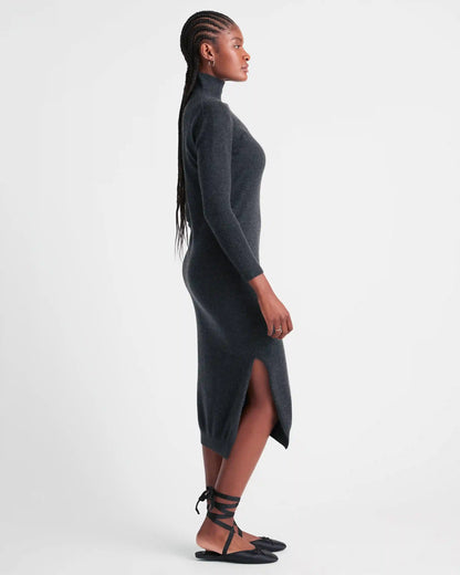 Mongolian Spring Cashmere Turtleneck Midi Sweater Dress