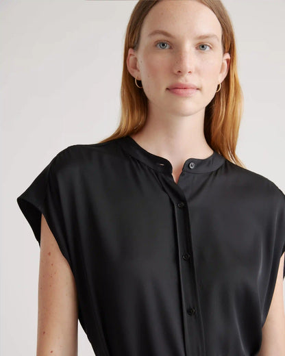 Washable Stretch Silk Midi Shirt Dress