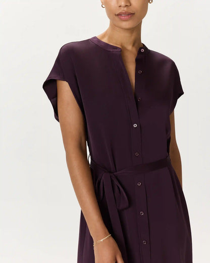 Washable Stretch Silk Midi Shirt Dress