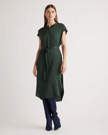 Washable Stretch Silk Midi Shirt Dress