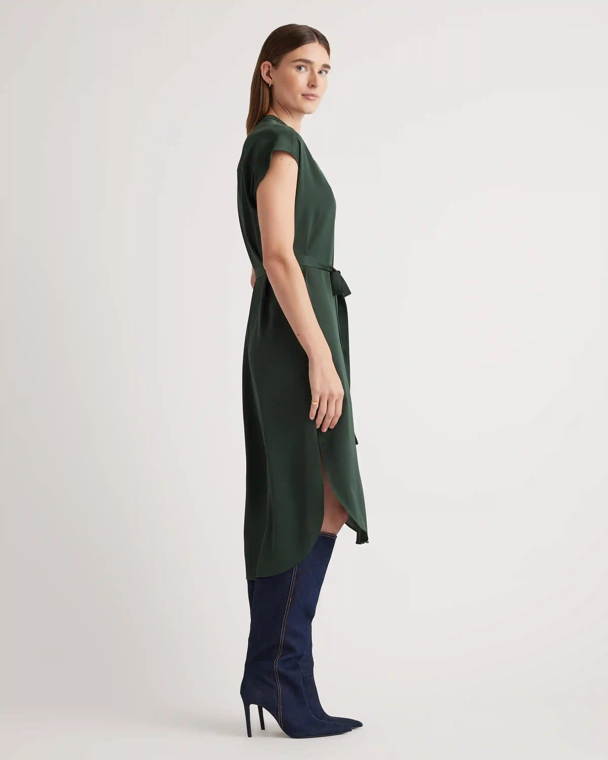 Washable Stretch Silk Midi Shirt Dress