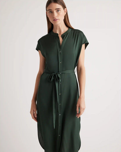 Washable Stretch Silk Midi Shirt Dress