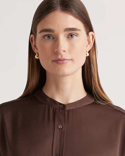 Washable Stretch Silk Midi Shirt Dress