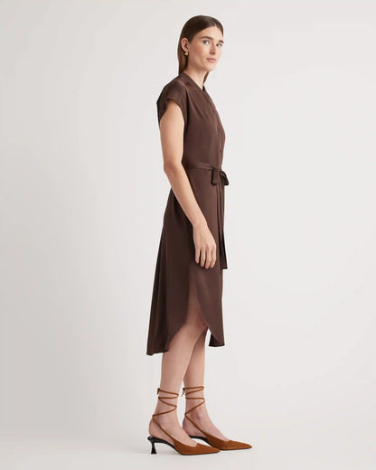 Washable Stretch Silk Midi Shirt Dress