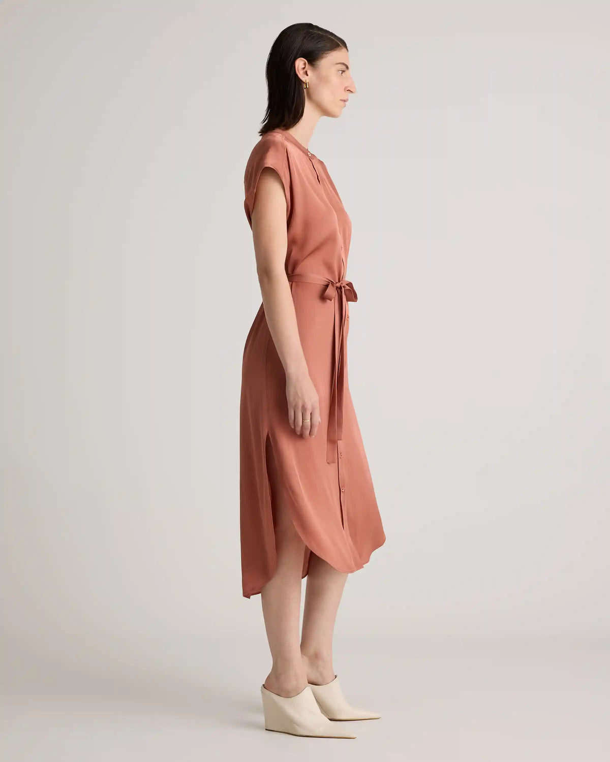 Washable Stretch Silk Midi Shirt Dress