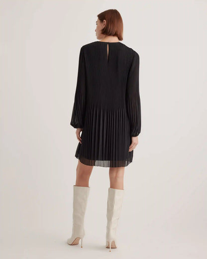 Chiffon Pleated Long Sleeve Mini Dress